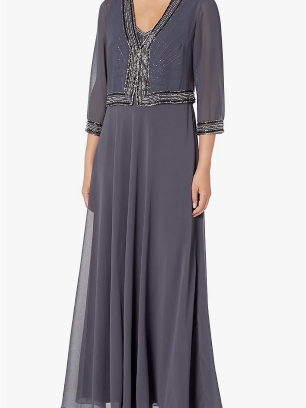 J Kara Beaded 2 Piece Jacket Dress Plus Size 16W Gray/Gunmetal NWT $165